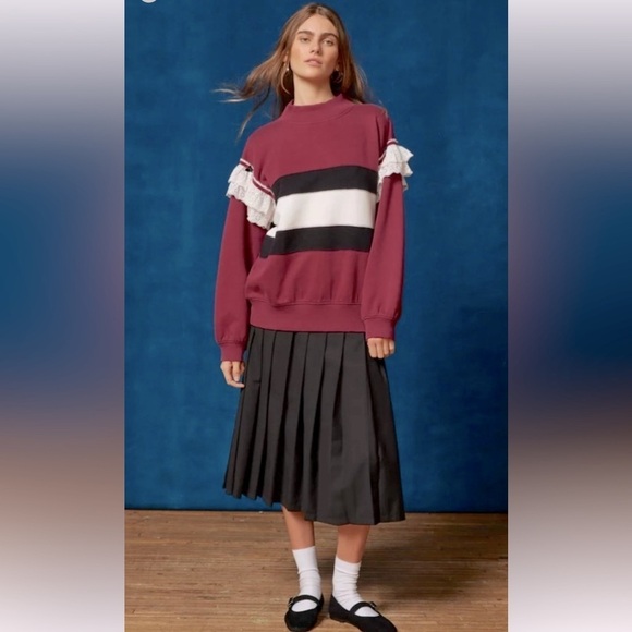 NWT BDG Urban Outfitters Emory Ruffle Mockneck Pullover Sweatshirt with Lace - Picture 1 of 13